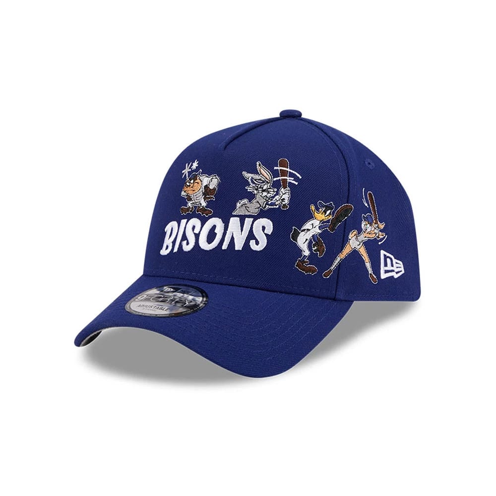 Pictured is this MiLB X Looney Tunes Buffalo Bisons 9FORTY A-Frame Adjustable cap in dark blue. 1