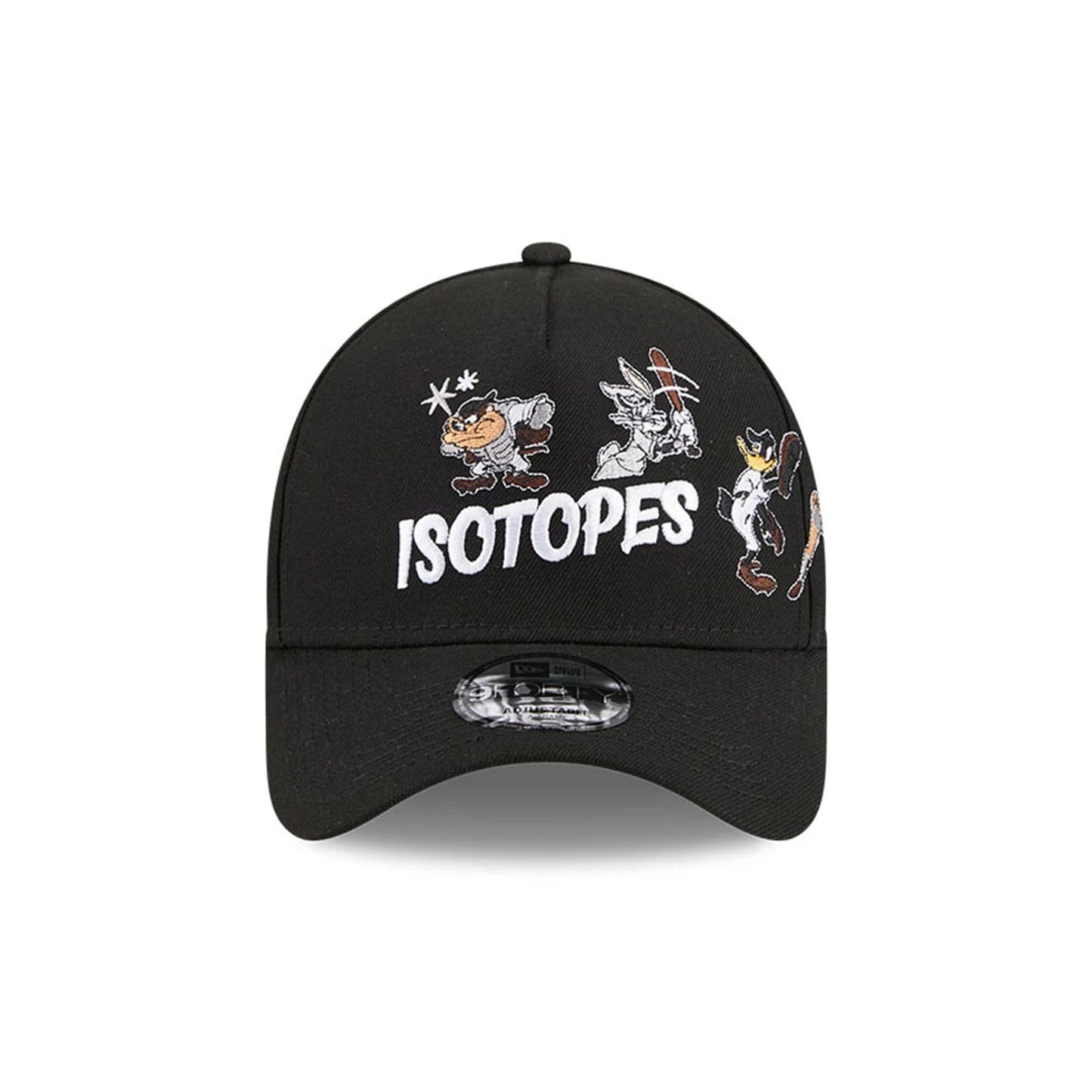 Pictured is this MiLB X Looney Tunes Albuquerque Isotopes 9FORTY A-Frame Adjustable cap in black. 3