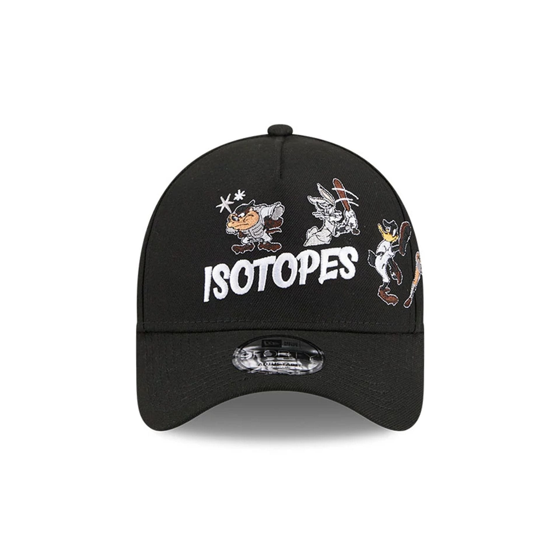 Pictured is this MiLB X Looney Tunes Albuquerque Isotopes 9FORTY A-Frame Adjustable cap in black. 3