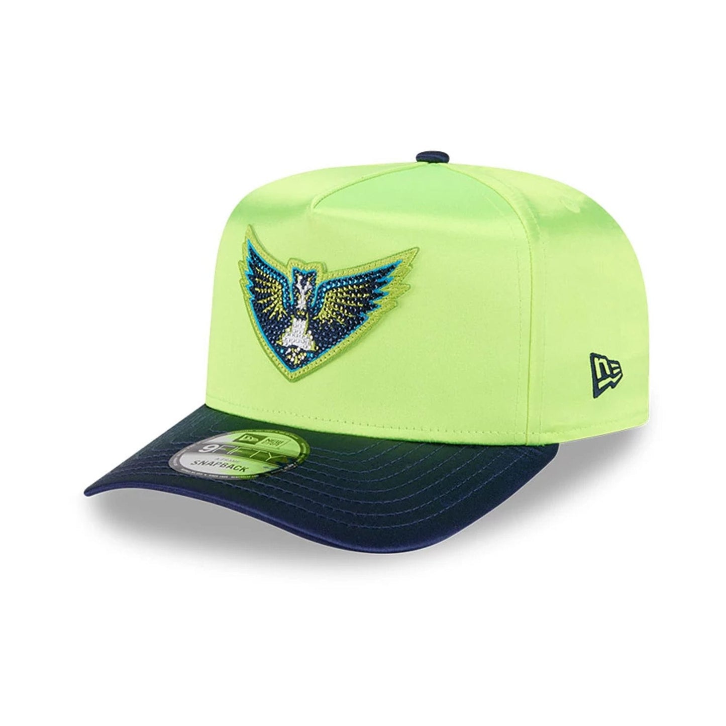 Pictured is this WNBA Draft 2026 Dallas Wings 9FIFTY A-Frame Snapback cap in bright green. 4