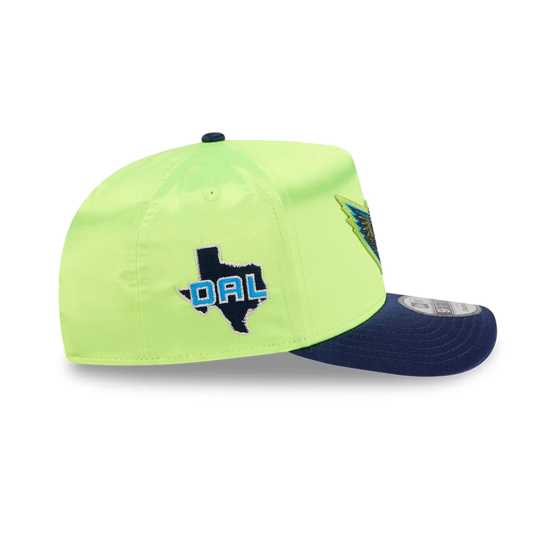 Pictured is this WNBA Draft 2026 Dallas Wings 9FIFTY A-Frame Snapback cap in bright green. 5