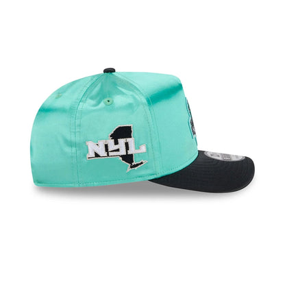 Pictured is this WNBA Draft 2026 New York Liberty 9FIFTY A-Frame Snapback cap in pastel green. 5