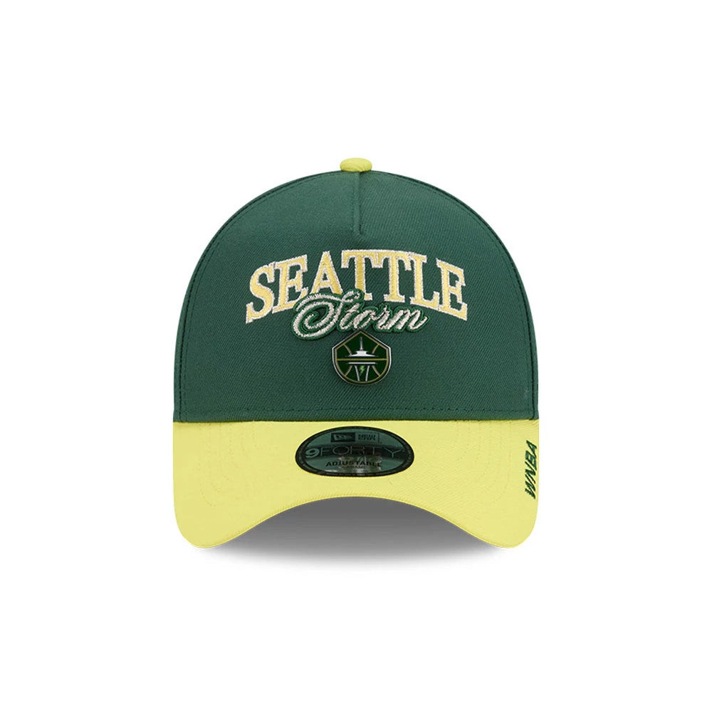 Pictured is this WNBA Tip Off 2026 Seattle Storm 9FORTY A-Frame cap in dark green. 2