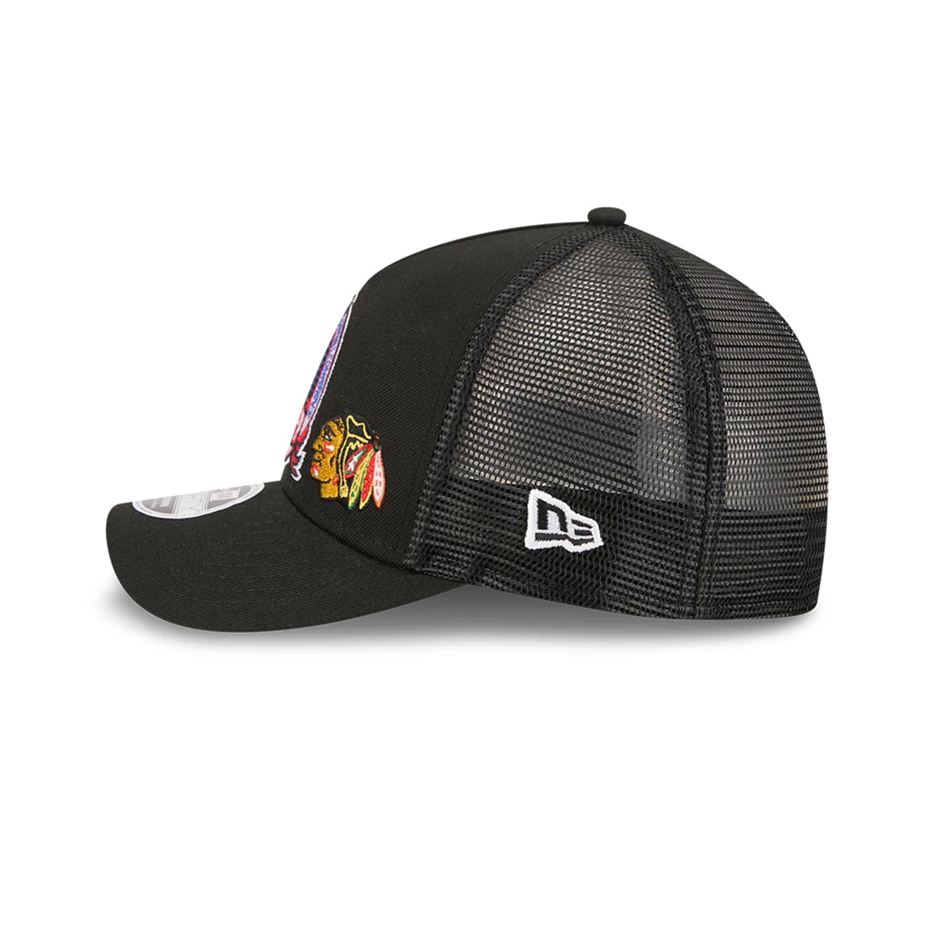 Pictured is this NHL Stanley Cup Champions Pittsburgh Penguins 9FORTY M-Crown A-Frame Trucker Adjustable cap in black. 6