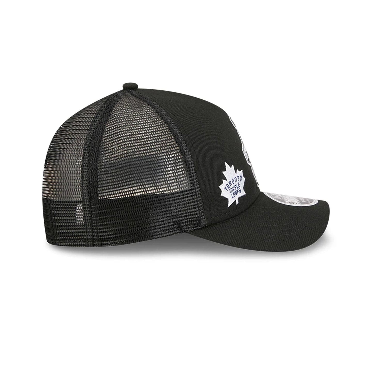 Pictured is this NHL Stanley Cup Champions Toronto Maple Leafs 9FORTY M-Crown A-Frame Trucker Adjustable cap in black. 6