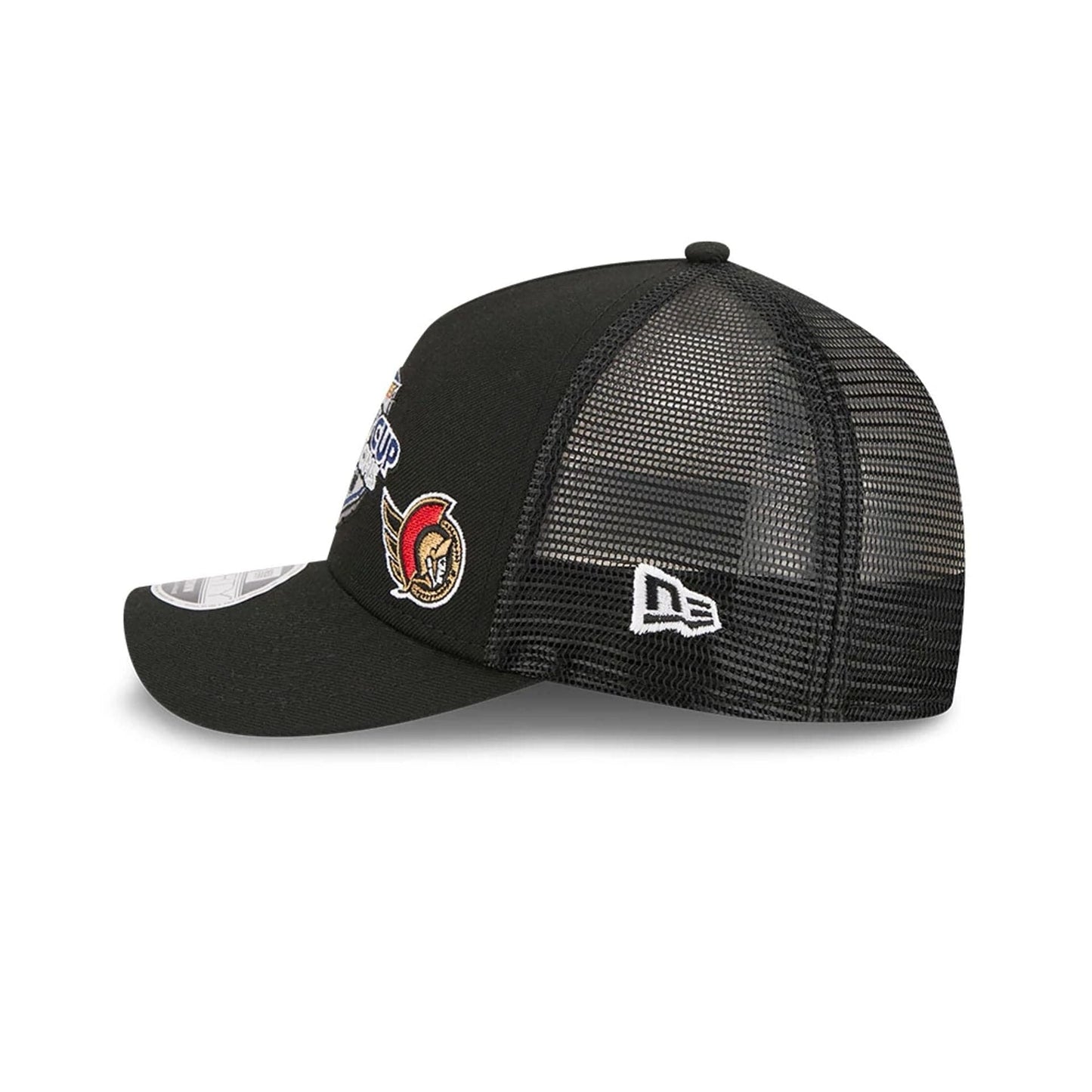 Pictured is this NHL Stanley Cup Champions Anaheim Ducks 9FORTY M-Crown A-Frame Trucker Adjustable cap in black. 5