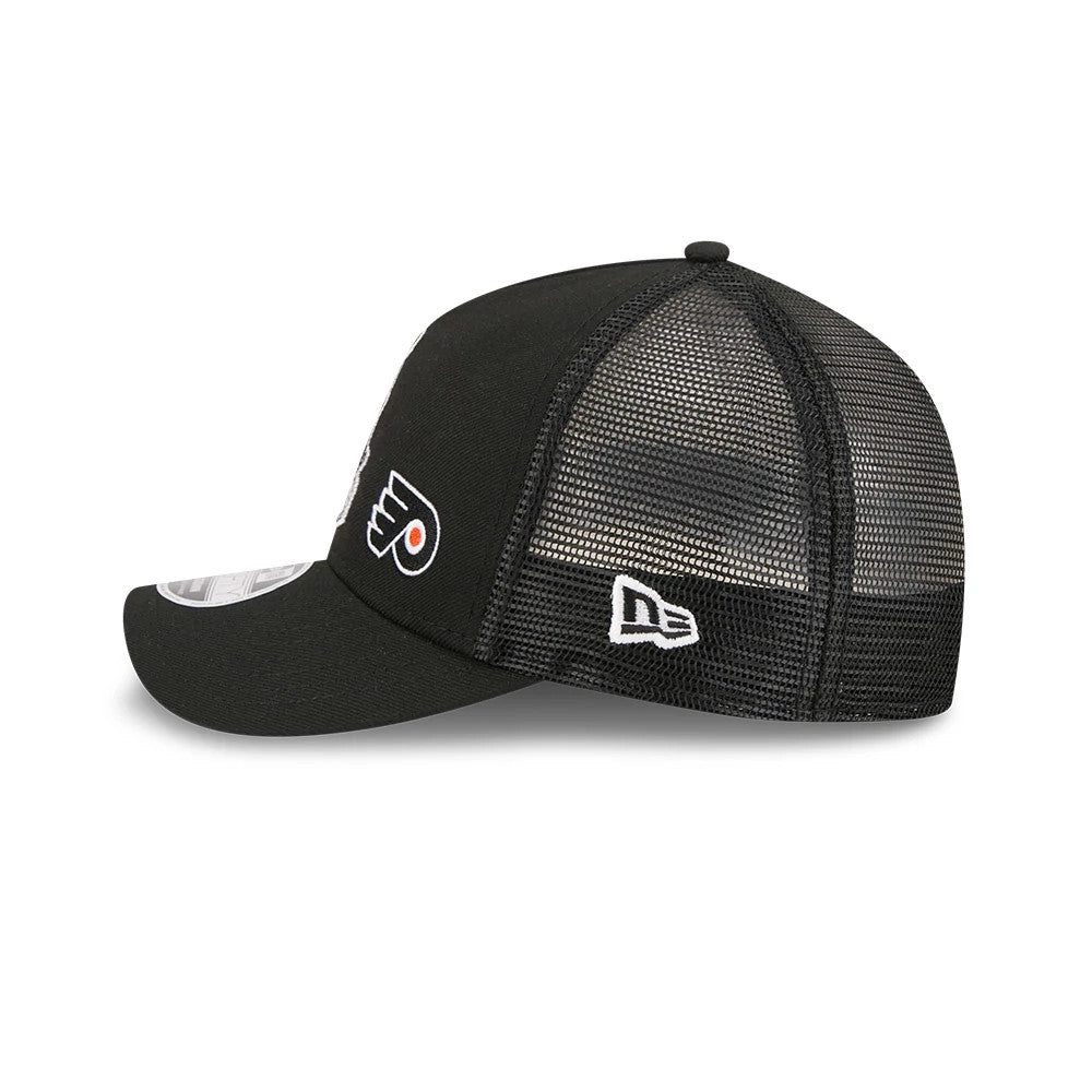 Pictured is this NHL Stanley Cup Champions Edmonton Oilers 9FORTY M-Crown A-Frame Trucker Adjustable cap in black. 6