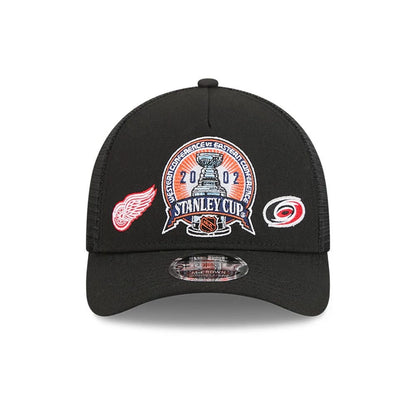 Pictured is this NHL Stanley Cup Champions Detroit Red Wings 9FORTY M-Crown A-Frame Trucker Adjustable cap in black. 3