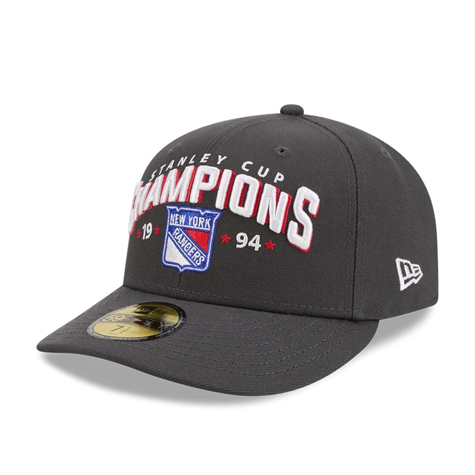 Pictured is this NHL Stanley Cup Champions New York Rangers 59FIFTY Fitted cap in dark grey. 4