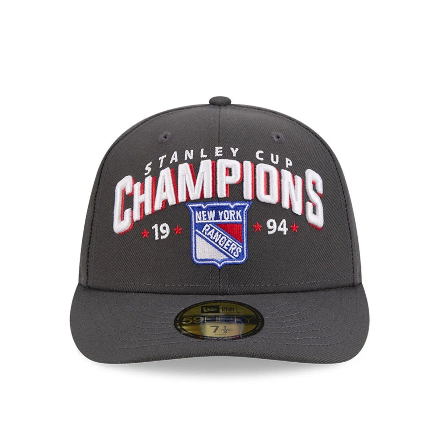 Pictured is this NHL Stanley Cup Champions New York Rangers 59FIFTY Fitted cap in dark grey. 3
