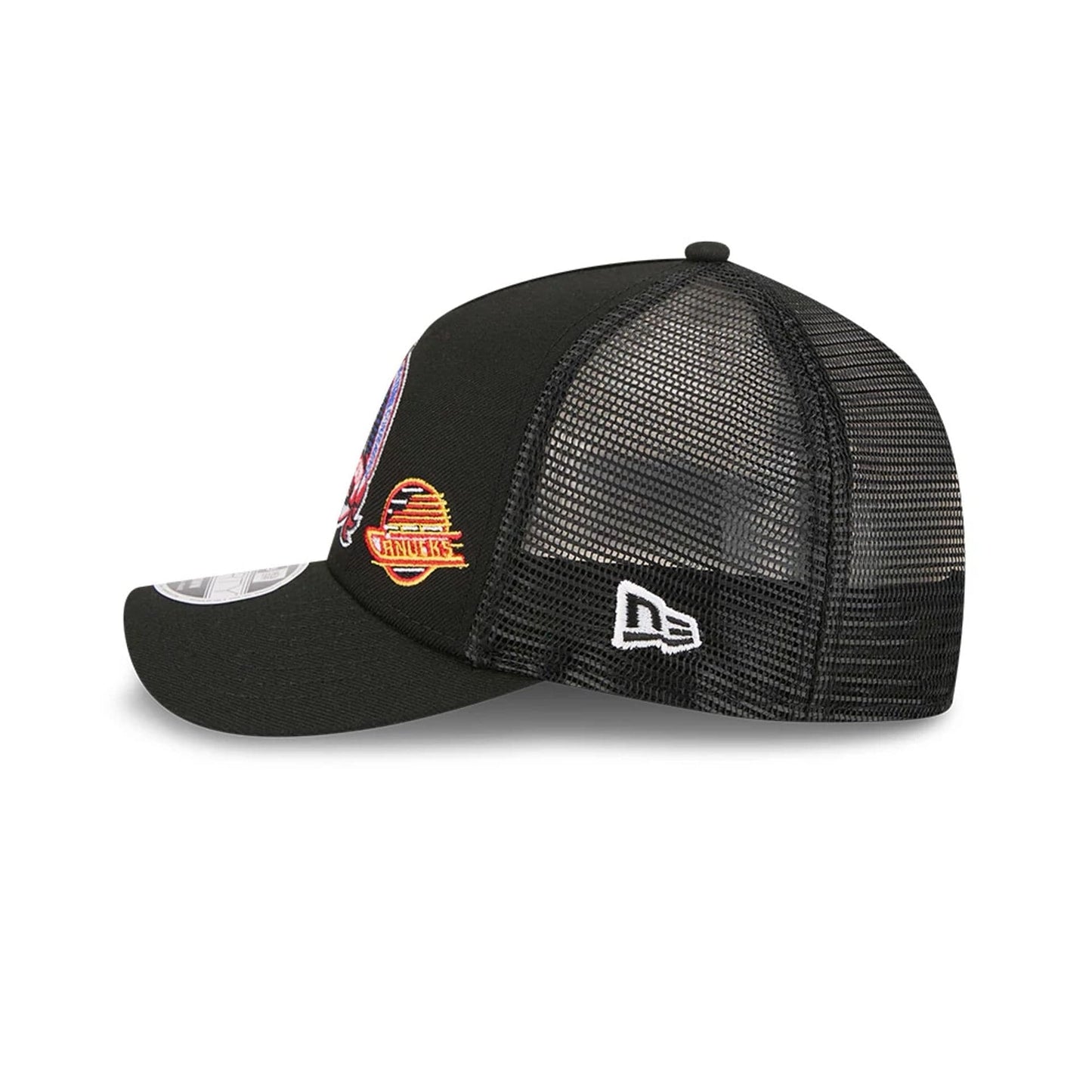 Pictured is this NHL Stanley Cup Champions New York Rangers 9FORTY M-Crown A-Frame Trucker Adjustable cap in black. 5
