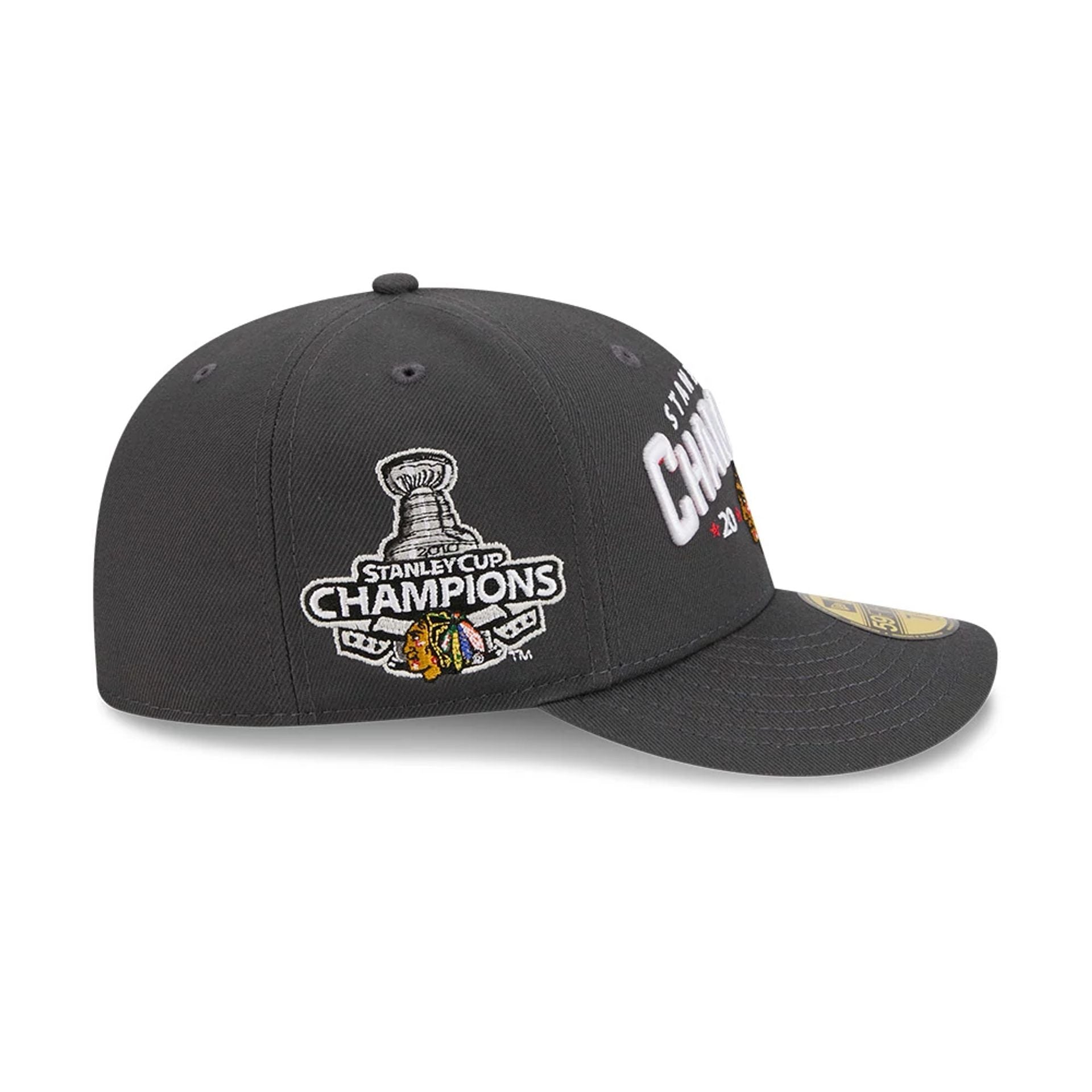 Pictured is this NHL Stanley Cup Champions Chicago Blackhawks 59FIFTY Fitted cap in dark grey. 5
