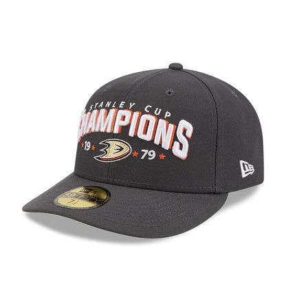 Pictured is this NHL Stanley Cup Champions Anaheim Ducks 59FIFTY Fitted cap in dark grey. 4
