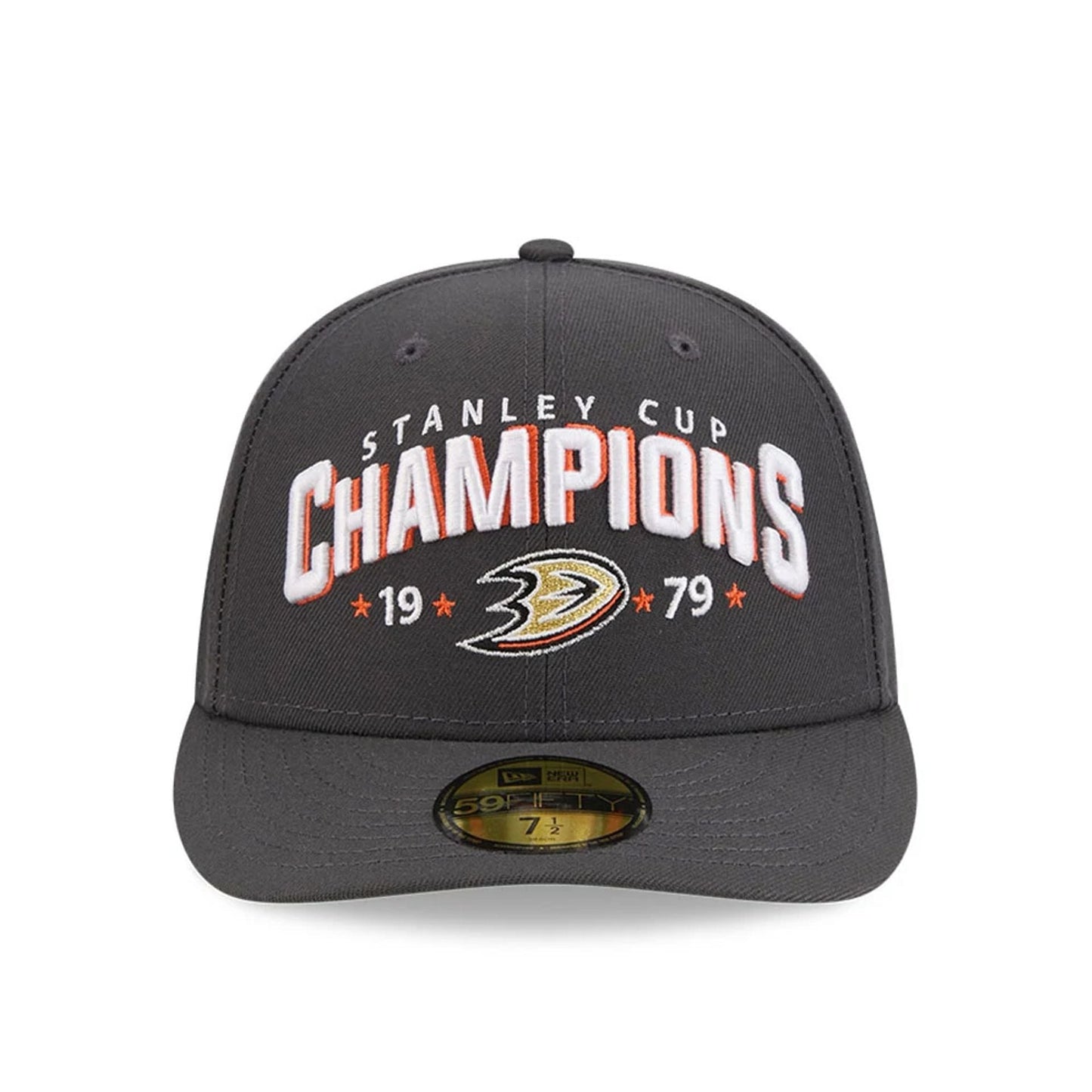 Pictured is this NHL Stanley Cup Champions Anaheim Ducks 59FIFTY Fitted cap in dark grey. 3