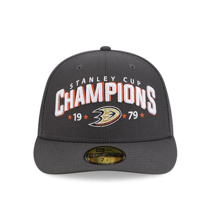 Pictured is this NHL Stanley Cup Champions Anaheim Ducks 59FIFTY Fitted cap in dark grey. 3
