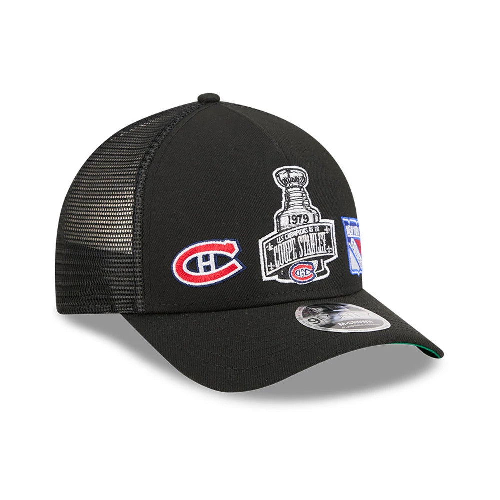 Pictured is this NHL Stanley Cup Champions Montreal Canadiens 9FORTY M-Crown A-Frame Trucker Adjustable cap in black. 4