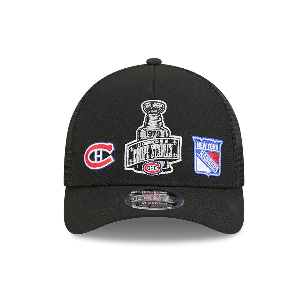 Pictured is this NHL Stanley Cup Champions Montreal Canadiens 9FORTY M-Crown A-Frame Trucker Adjustable cap in black. 3