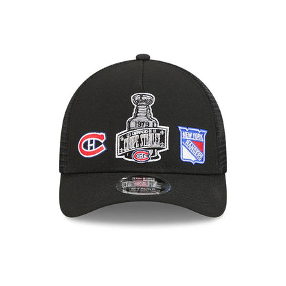 Pictured is this NHL Stanley Cup Champions Montreal Canadiens 9FORTY M-Crown A-Frame Trucker Adjustable cap in black. 3