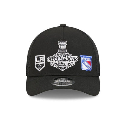 Pictured is this NHL Stanley Cup Champions LA Kings 9FORTY M-Crown A-Frame Trucker Adjustable cap in black. 3