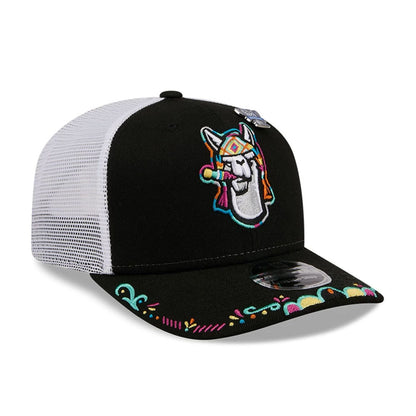 Pictured is this MiLB La Copa 2026 Hickory Crawdads 9SEVENTY Stretch Snap cap in black. 4