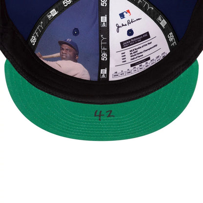 Pictured is this MLB Jackie Robinson Brooklyn Dodgers 59FIFTY Fitted cap in Navy. 8
