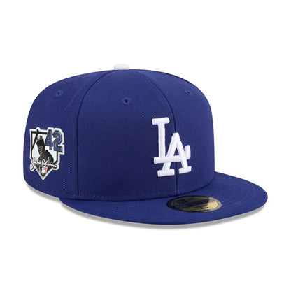 Pictured is this MLB Jackie Robinson LA Dodgers 59FIFTY Fitted cap in dark blue. 1
