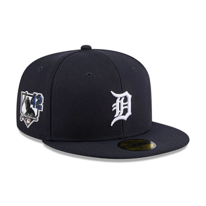 Pictured is this MLB Jackie Robinson Detroit Tigers 59FIFTY Fitted cap in navy. 1