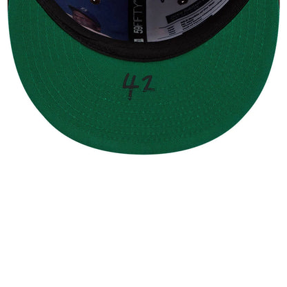 Pictured is this MLB Jackie Robinson San Diego Padres 59FIFTY Fitted cap in dark brown. 9