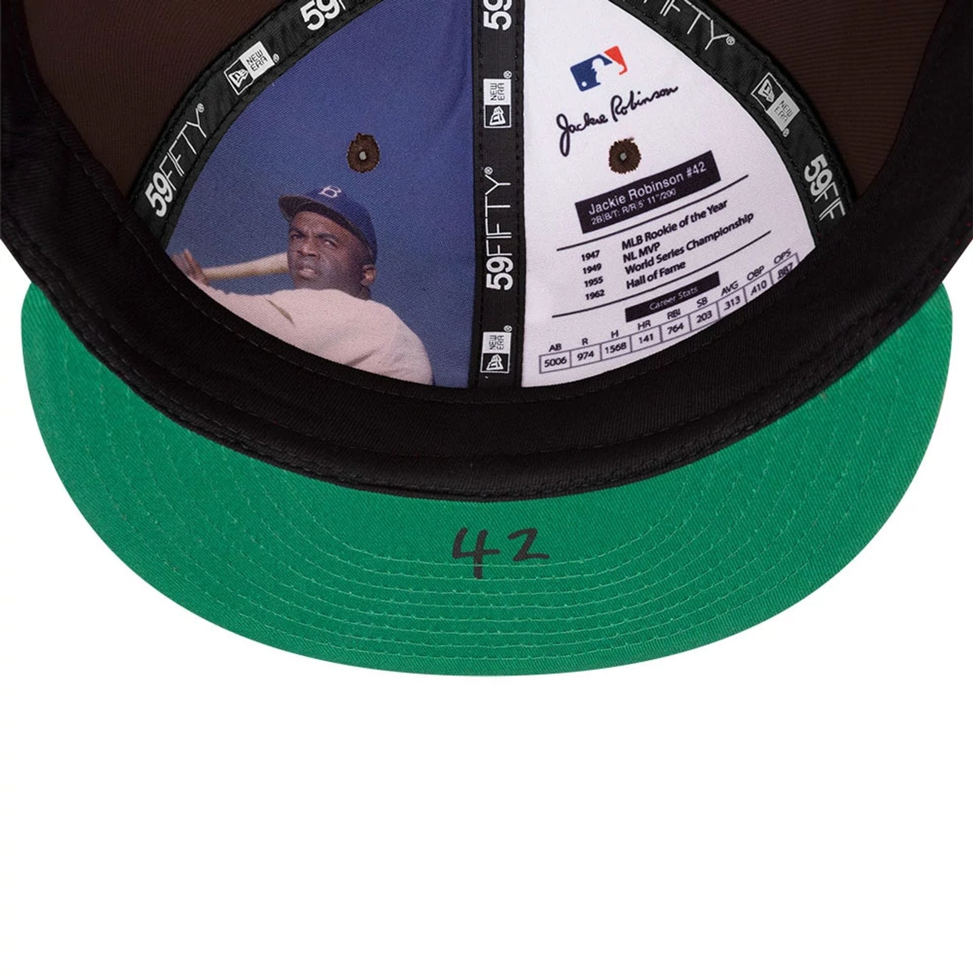 Pictured is this MLB Jackie Robinson San Diego Padres 59FIFTY Fitted cap in dark brown. 8