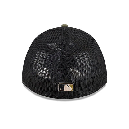 Pictured is this MLB Armed Forces Day 2026 LA Dodgers 39THIRTY M-Crown Stretch Fit cap in green. 6