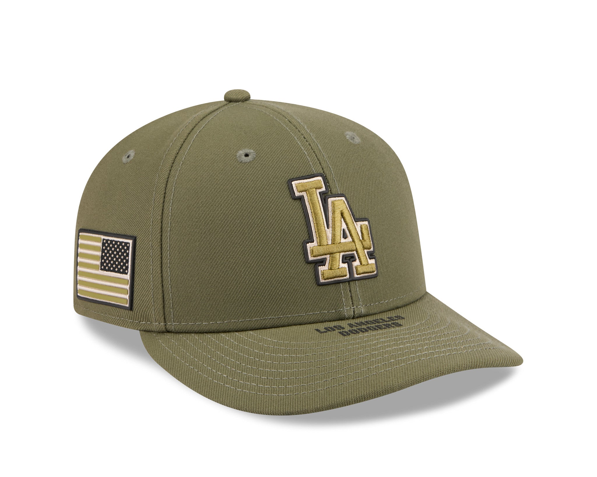 Pictured is this MLB Armed Forces Day 2026 LA Dodgers Low Profile 59FIFTY Fitted cap in green. 4
