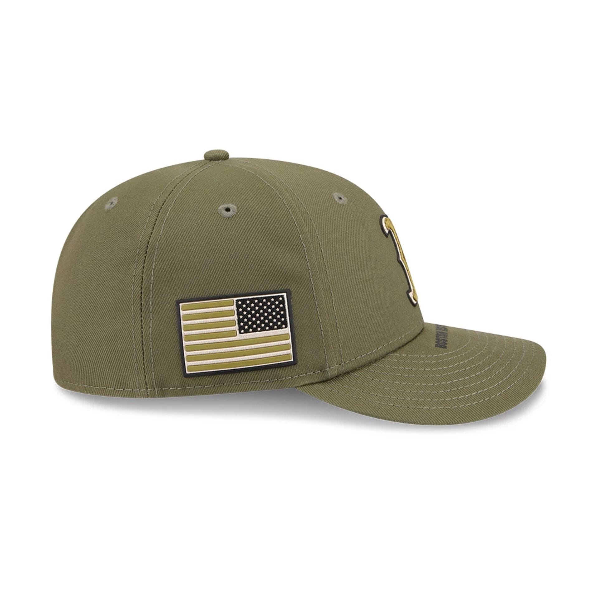 Pictured is this MLB Armed Forces Day 2026 Boston Red Sox Low Profile 59FIFTY Fitted cap in green. 5