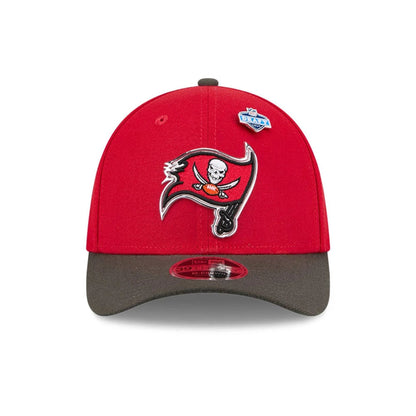 Pictured is this NFL Draft 2026 Tampa Bay Buccaneers 39THIRTY M-Crown Stretch Fit cap in red. 3