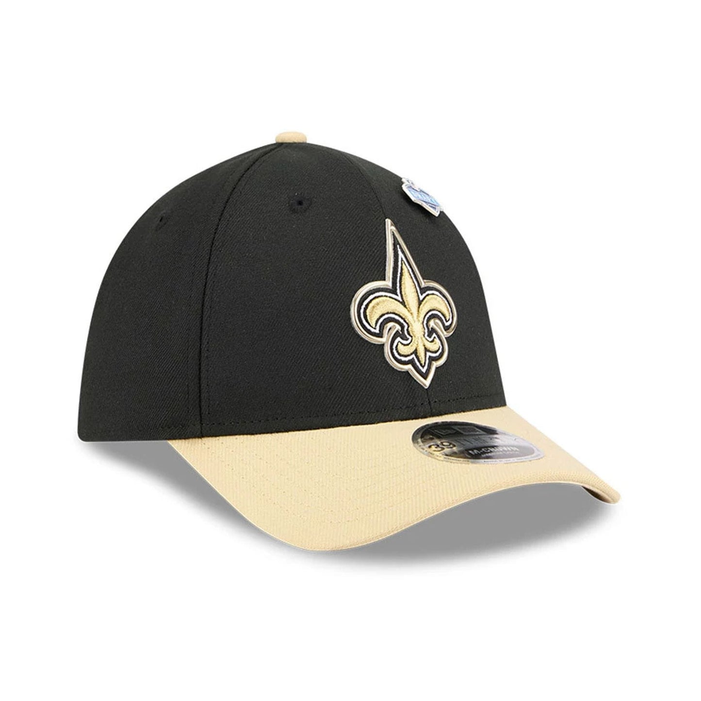 Pictured is this NFL Draft 2026 New Orleans Saints 39THIRTY M-Crown Stretch Fit cap in black. 4