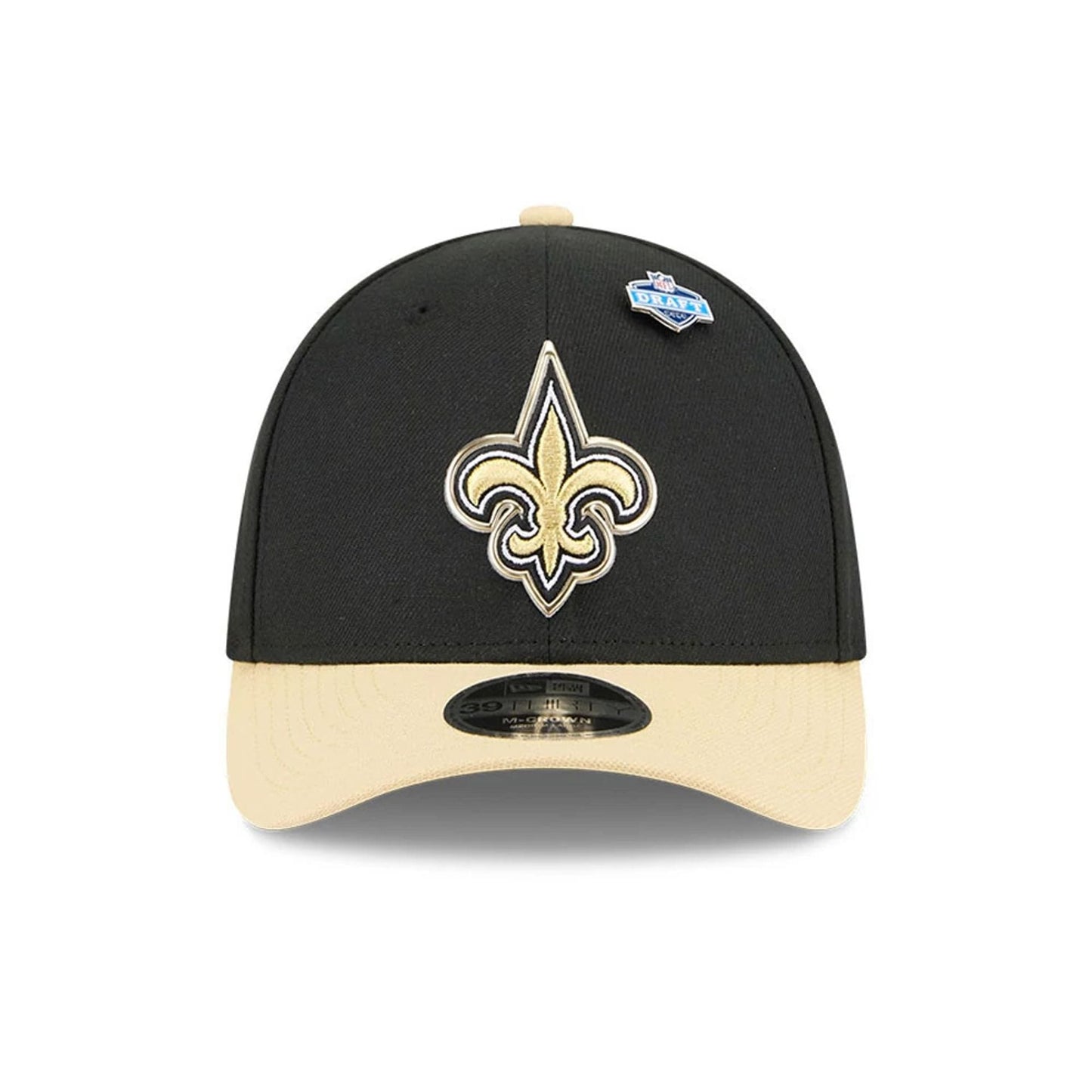 Pictured is this NFL Draft 2026 New Orleans Saints 39THIRTY M-Crown Stretch Fit cap in black. 3