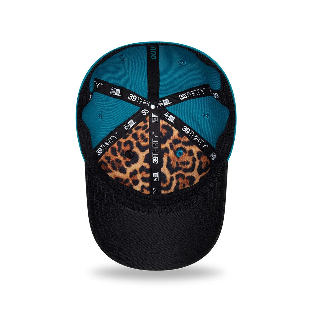 Pictured is this NFL Draft 2026 Jacksonville Jaguars 39THIRTY M-Crown Stretch Fit cap in turquoise. 2