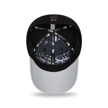Pictured is this NFL Draft 2026 Las Vegas Raiders 39THIRTY M-Crown Stretch Fit cap in black. 8
