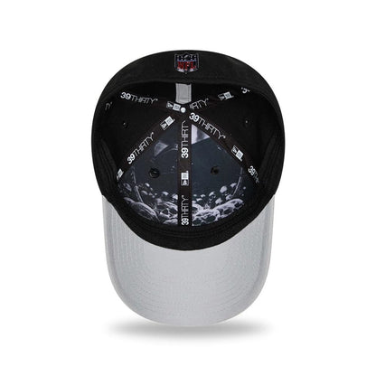 Pictured is this NFL Draft 2026 Las Vegas Raiders 39THIRTY M-Crown Stretch Fit cap in black. 2