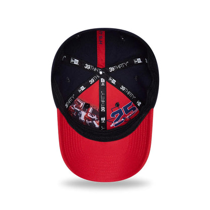 Houston Texans NFL Draft 2026 Navy New Era 39THIRTY M-Crown Stretch Fit Cap, inside view showing the 39THIRTY printed taping across the navy interior, a design with a number 25 and the Houston Texans name on the red undervisor.