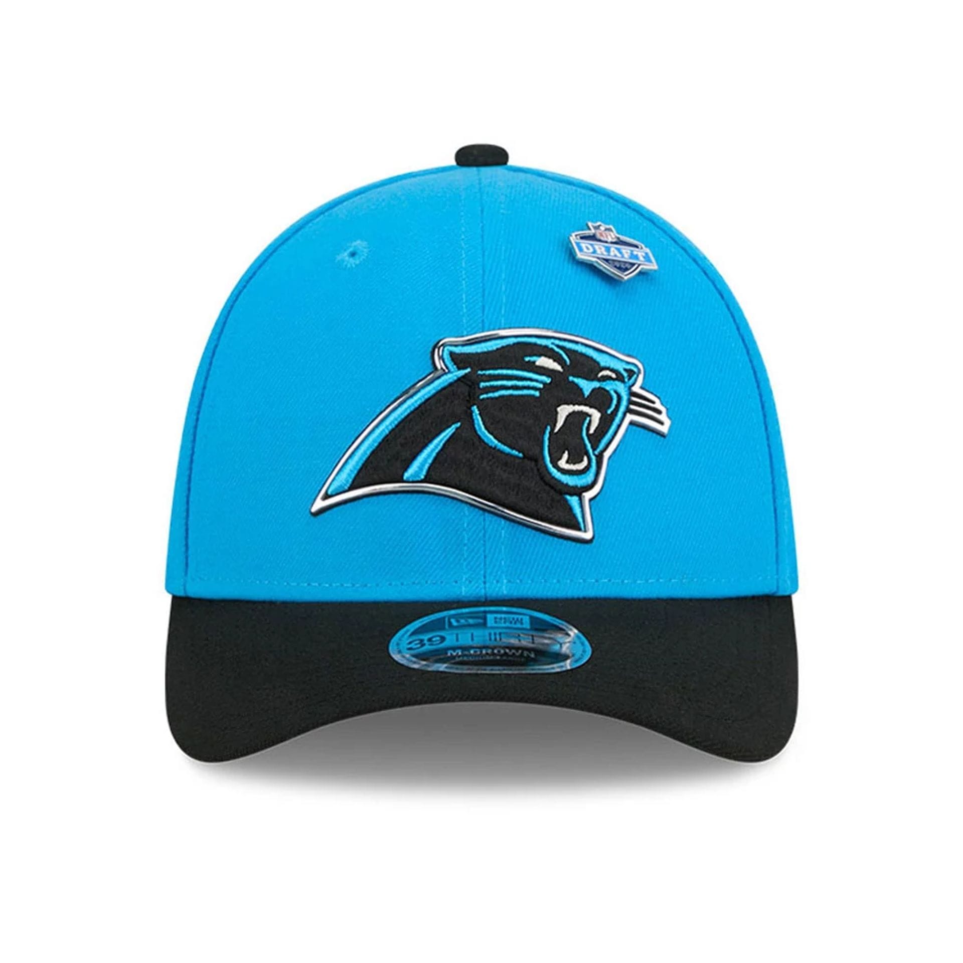 Pictured is this NFL Draft 2026 Carolina Panthers 39THIRTY M-Crown Stretch Fit cap in blue. 3