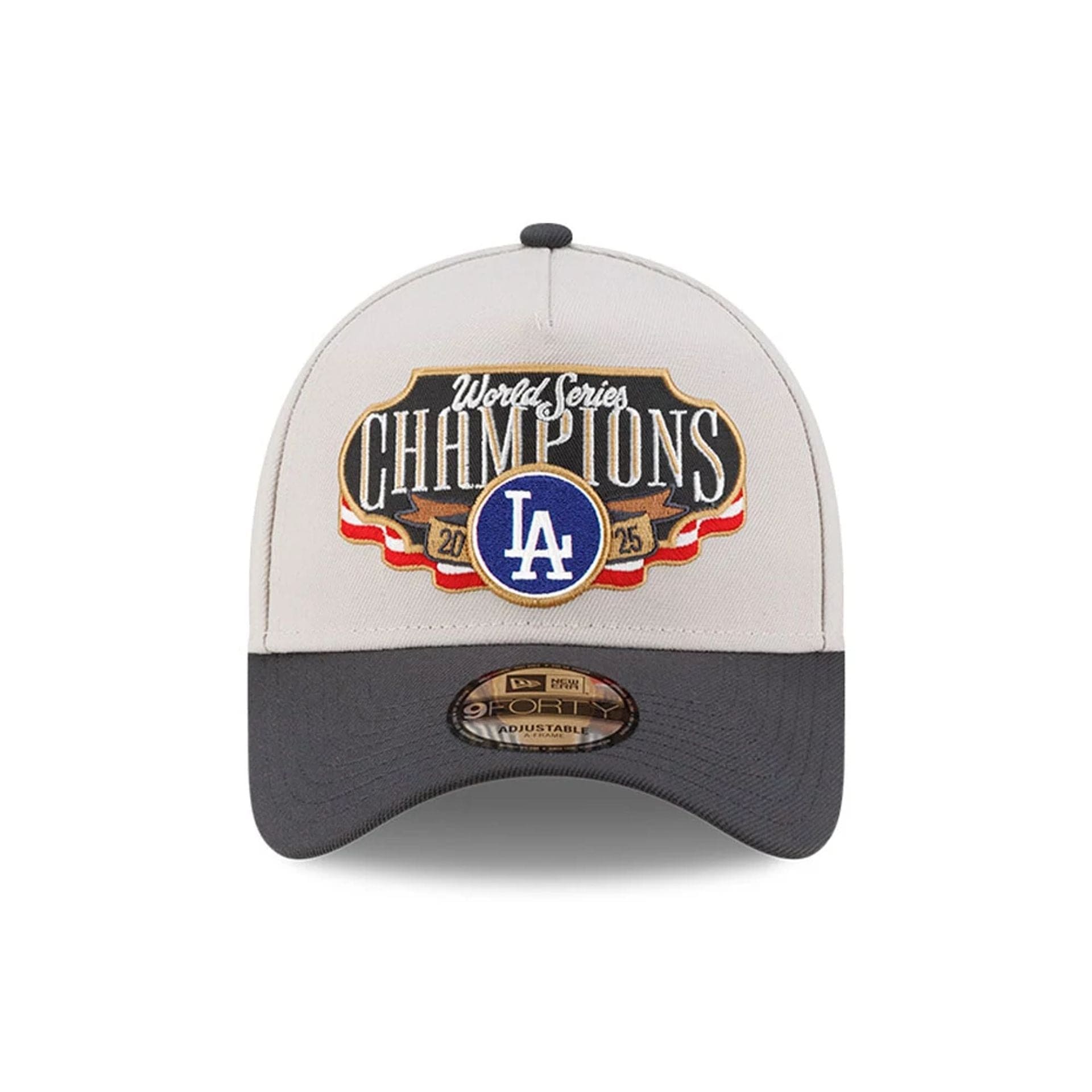 Pictured is this LA Dodgers MLB World Series Champions 2025 White 9FORTY A-Frame adjustable cap. 3