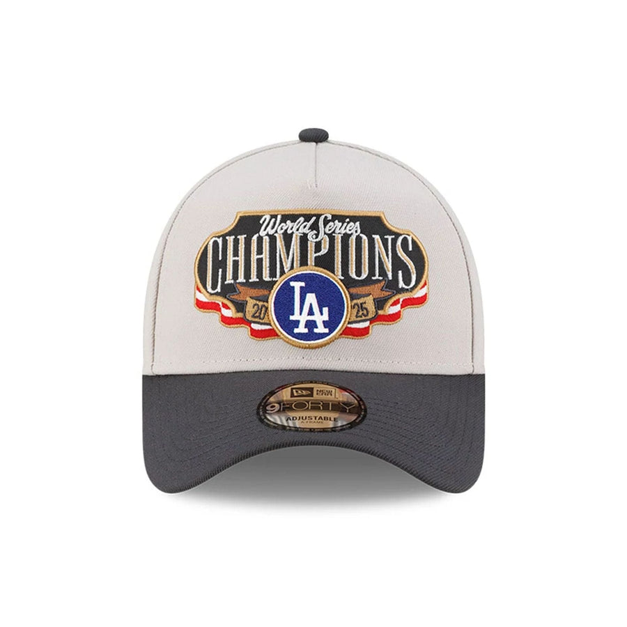 Pictured is this LA Dodgers MLB World Series Champions 2025 White 9FORTY A-Frame adjustable cap. 3