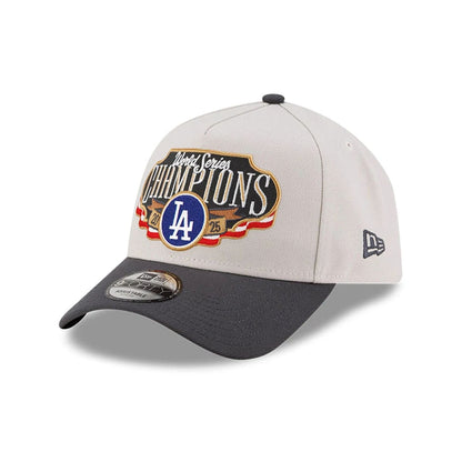 Pictured is this LA Dodgers MLB World Series Champions 2025 White 9FORTY A-Frame adjustable cap. 4