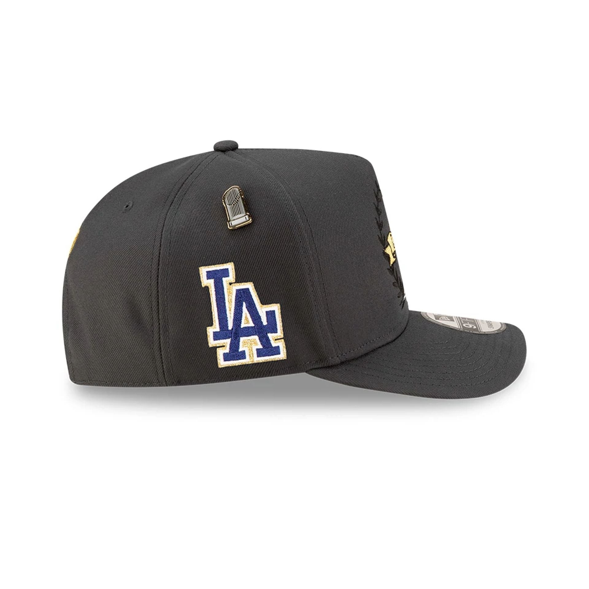 Pictured is this LA Dodgers MLB Parade 2025 Charcoal 9FIFTY A-Frame Snapback adjustable cap. 6