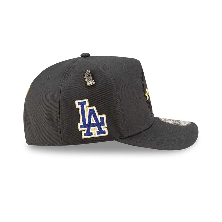 Pictured is this LA Dodgers MLB Parade 2025 Charcoal 9FIFTY A-Frame Snapback adjustable cap. 6