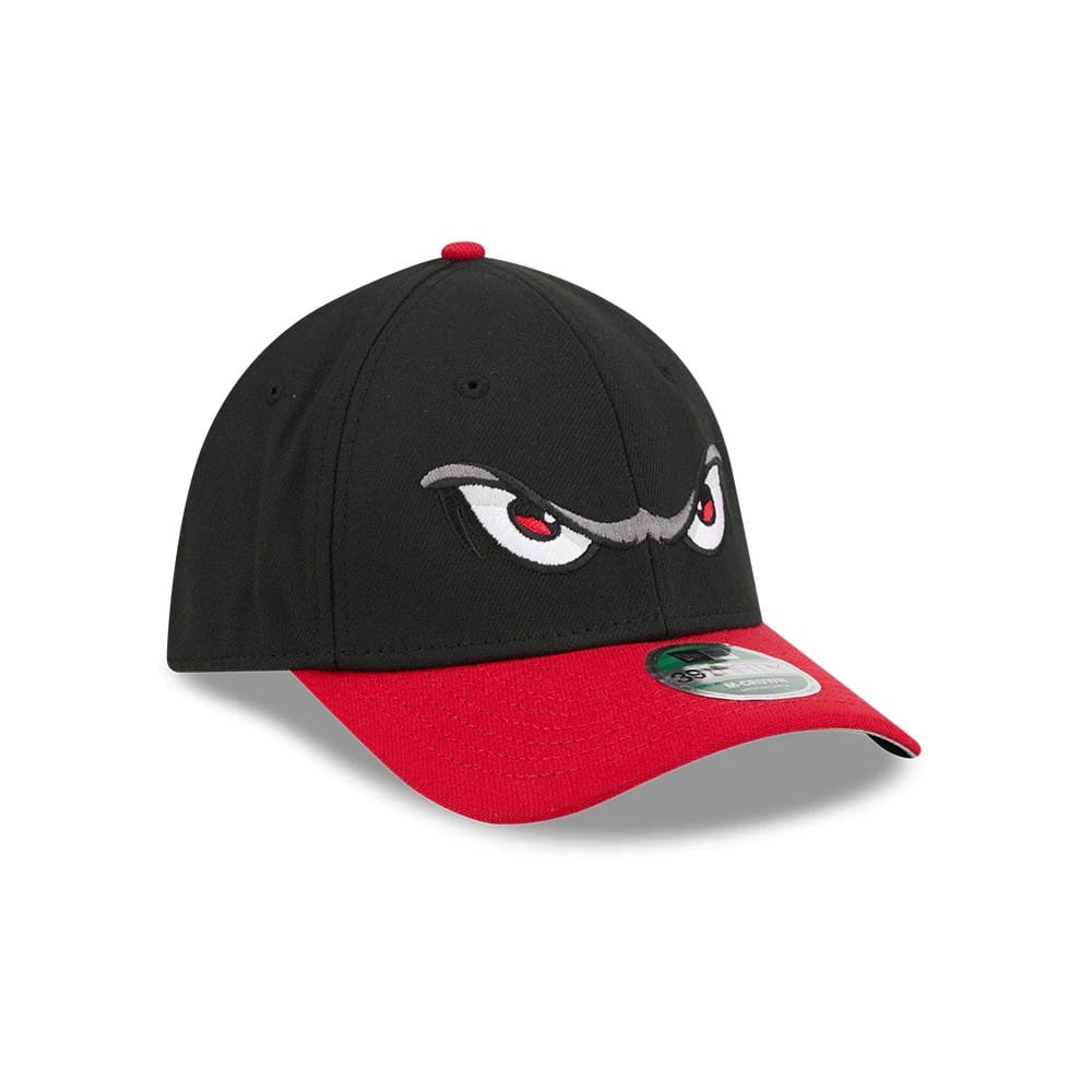 Pictured is this MiLB On Field Player Replica Lake Elsinore Storm 39THIRTY M-Crown Stretch Fit cap in Black. 4