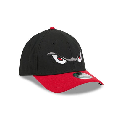 Pictured is this MiLB On Field Player Replica Lake Elsinore Storm 39THIRTY M-Crown Stretch Fit cap in Black. 4