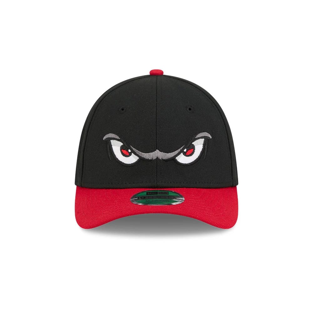 Pictured is this MiLB On Field Player Replica Lake Elsinore Storm 39THIRTY M-Crown Stretch Fit cap in Black. 3
