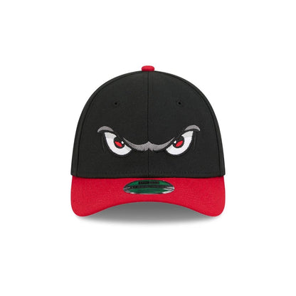 Pictured is this MiLB On Field Player Replica Lake Elsinore Storm 39THIRTY M-Crown Stretch Fit cap in Black. 3