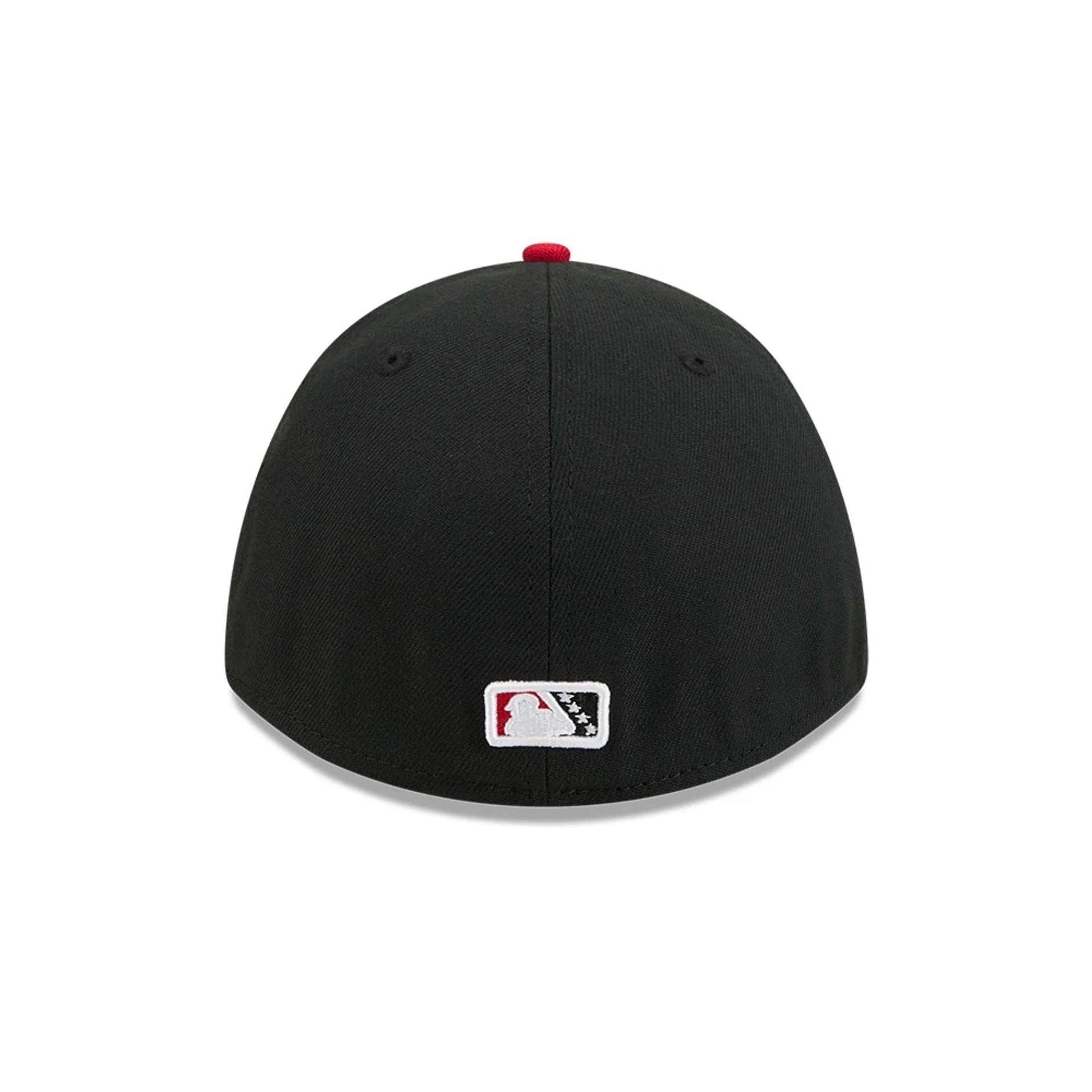 Pictured is this MiLB On Field Player Replica Lake Elsinore Storm 39THIRTY M-Crown Stretch Fit cap in Black. 7